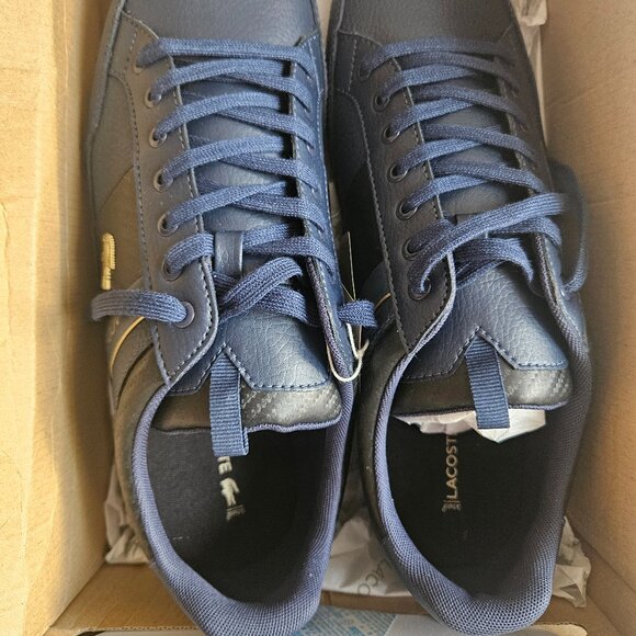 LACOSTE MEN'S LEATHER LACE-TO -TOE CHAYMON NAVY BLUE SNEAKERS US 11.5 BRAND NEW! - Picture 2 of 8